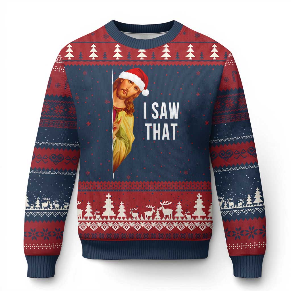 Jesus Xmas Meme Ugly Christmas Sweater I Saw That TS14 Navy Red Print Your Wear