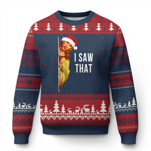 Jesus Xmas Meme Ugly Christmas Sweater I Saw That TS14 Navy Red Print Your Wear