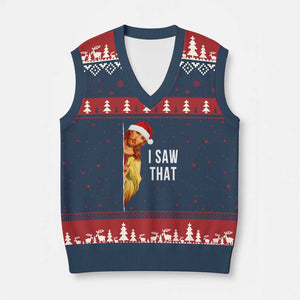 Jesus Xmas Meme V-Neck Knit Sweater Vest I Saw That TS14 Navy Red Print Your Wear