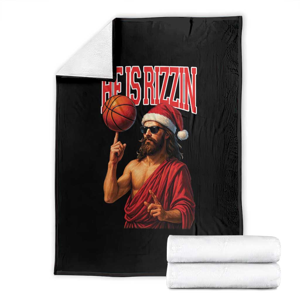 Jesus Basketball Christmas Throw Blanket He Is Rizzin TS14 Black Print Your Wear