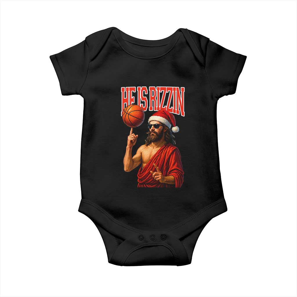 Jesus Basketball Christmas Baby Onesie He Is Rizzin TS14 Black Print Your Wear