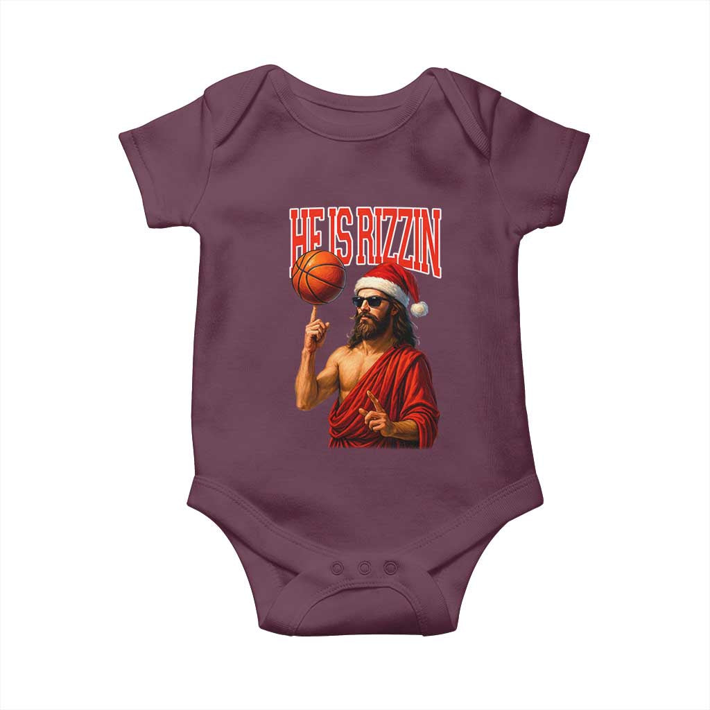 Jesus Basketball Christmas Baby Onesie He Is Rizzin TS14 Maroon Print Your Wear