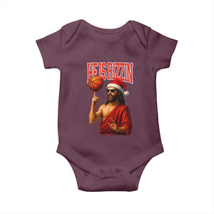 Jesus Basketball Christmas Baby Onesie He Is Rizzin TS14 Maroon Print Your Wear