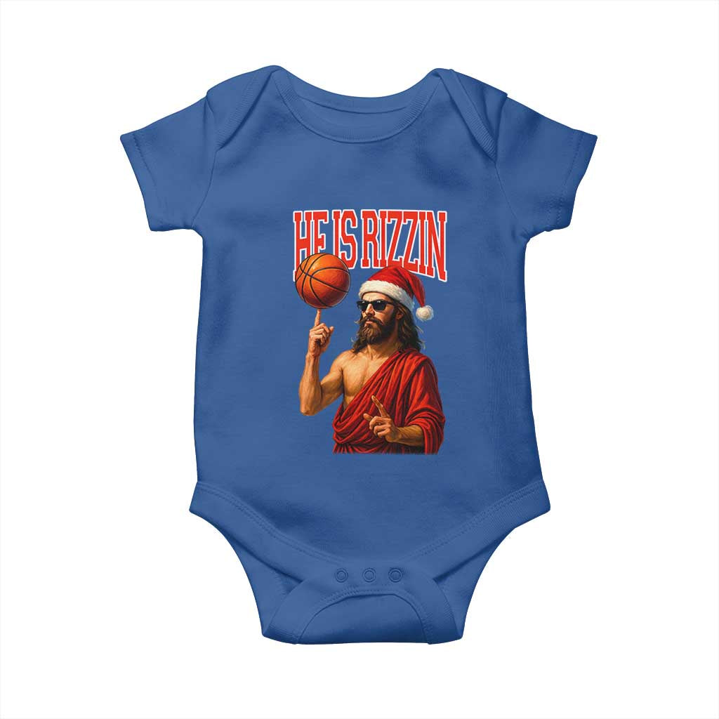 Jesus Basketball Christmas Baby Onesie He Is Rizzin TS14 Royal Blue Print Your Wear