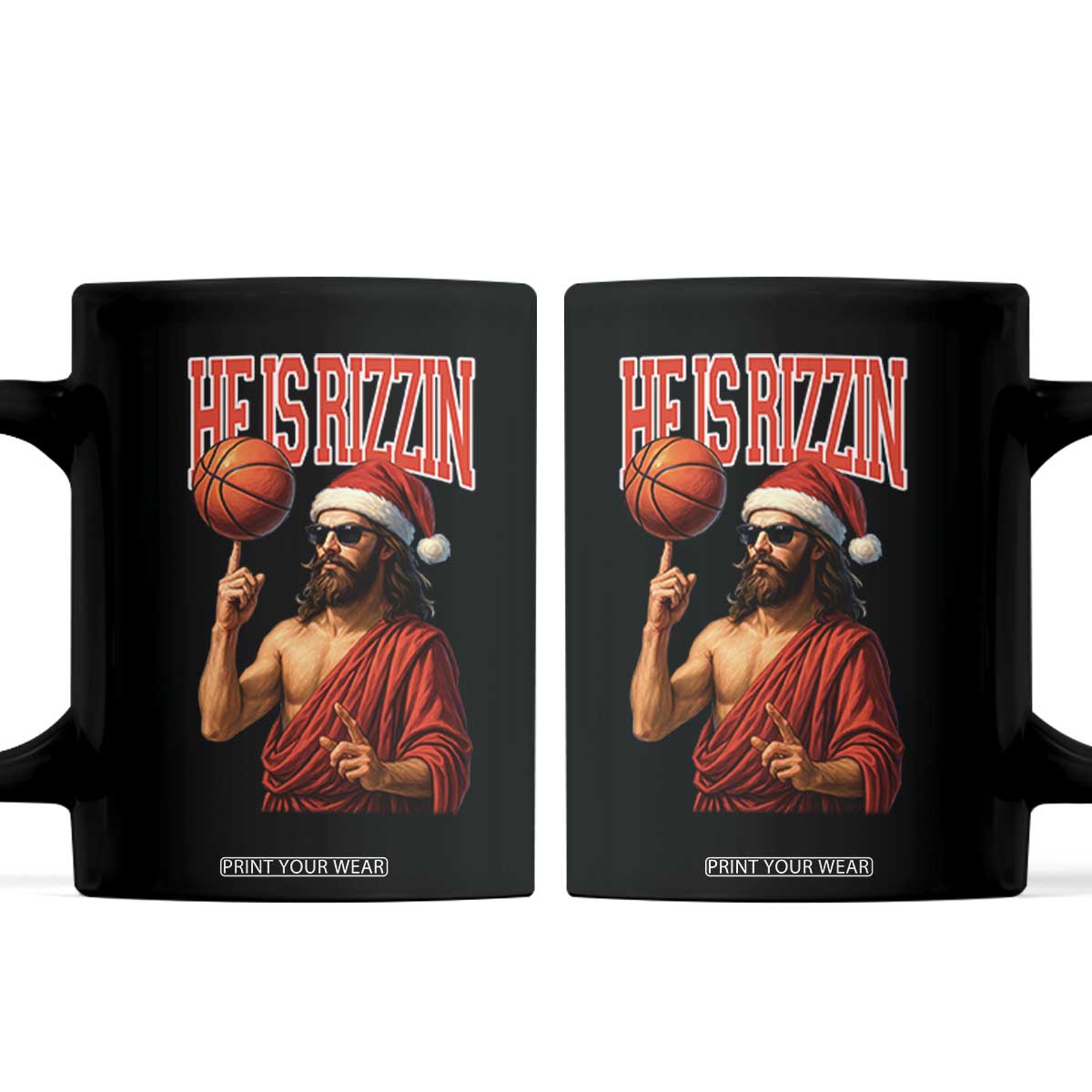 Jesus Basketball Christmas Coffee Mug He Is Rizzin TS14 Black Print Your Wear