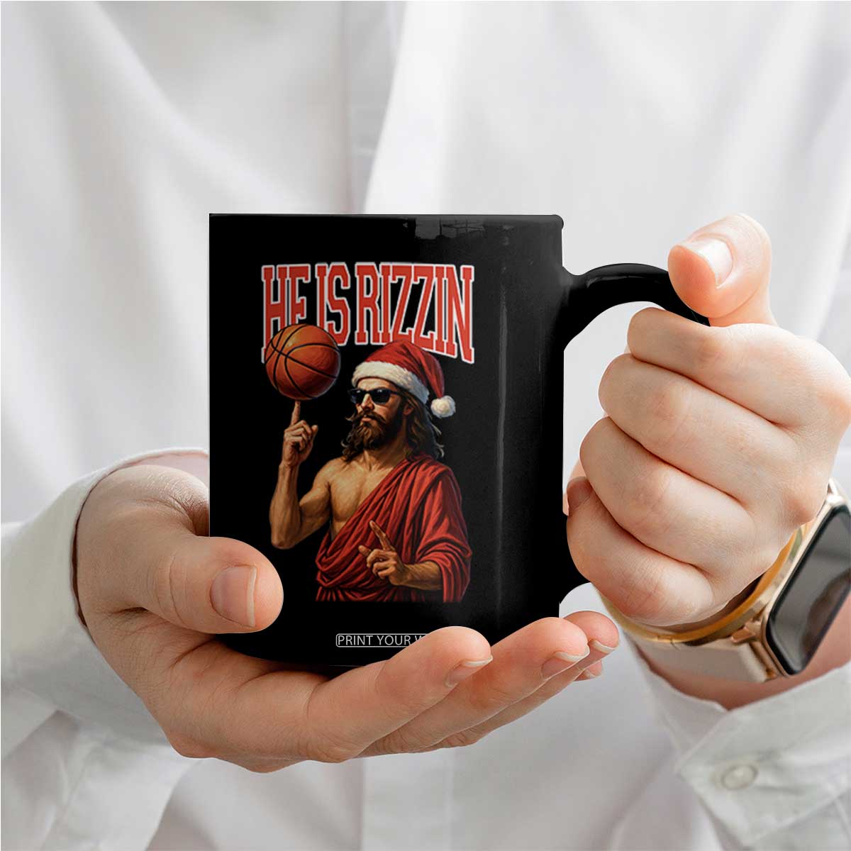 Jesus Basketball Christmas Coffee Mug He Is Rizzin TS14 Print Your Wear