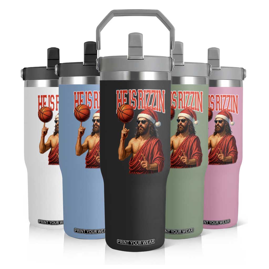 Jesus Basketball Christmas Flip Straw Tumbler He Is Rizzin TS14 Print Your Wear