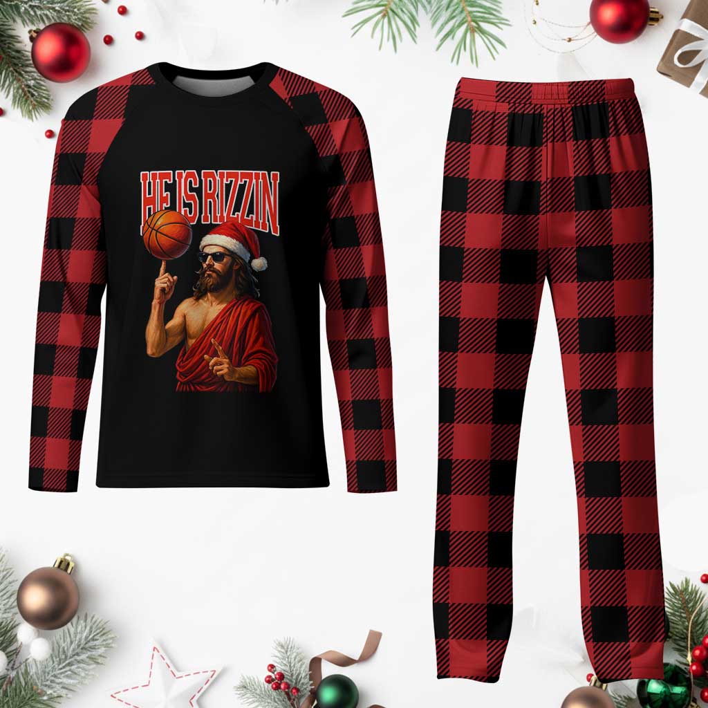 Jesus Basketball Christmas Plaid Pajama Set He Is Rizzin TS14 Buffalo Plaid Print Your Wear
