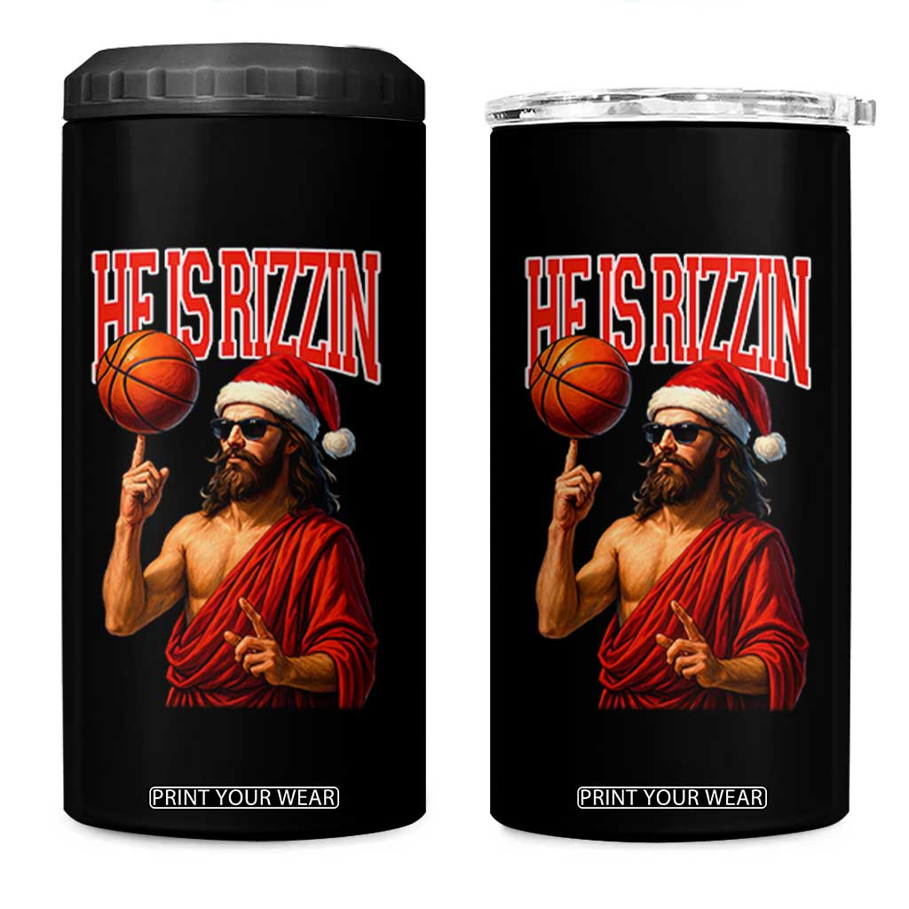 Jesus Basketball Christmas 4 in 1 Can Cooler Tumbler He Is Rizzin TS14 One Size: 16 oz Black Print Your Wear