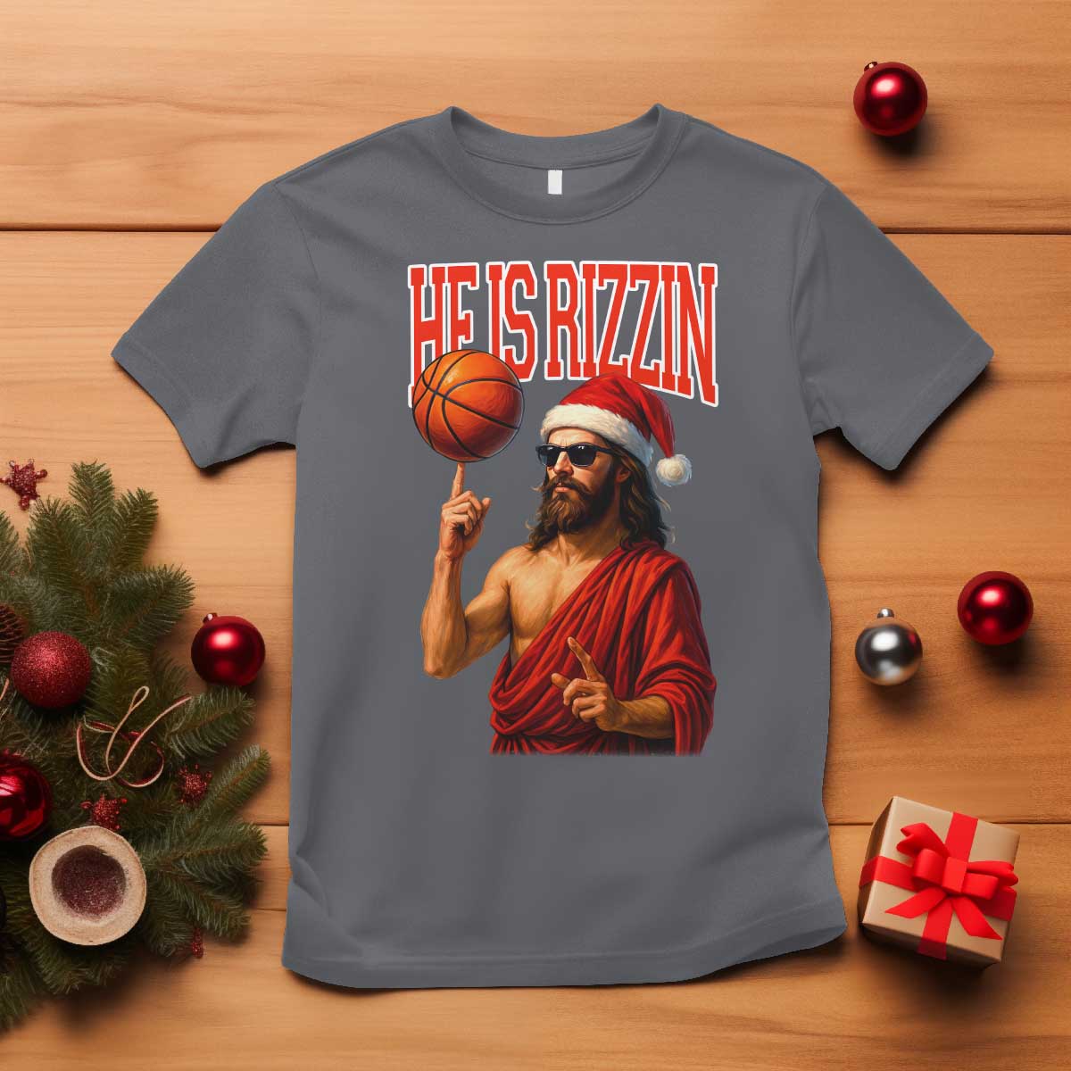 Jesus Basketball Christmas T Shirt He Is Rizzin TS14 Charcoal Print Your Wear