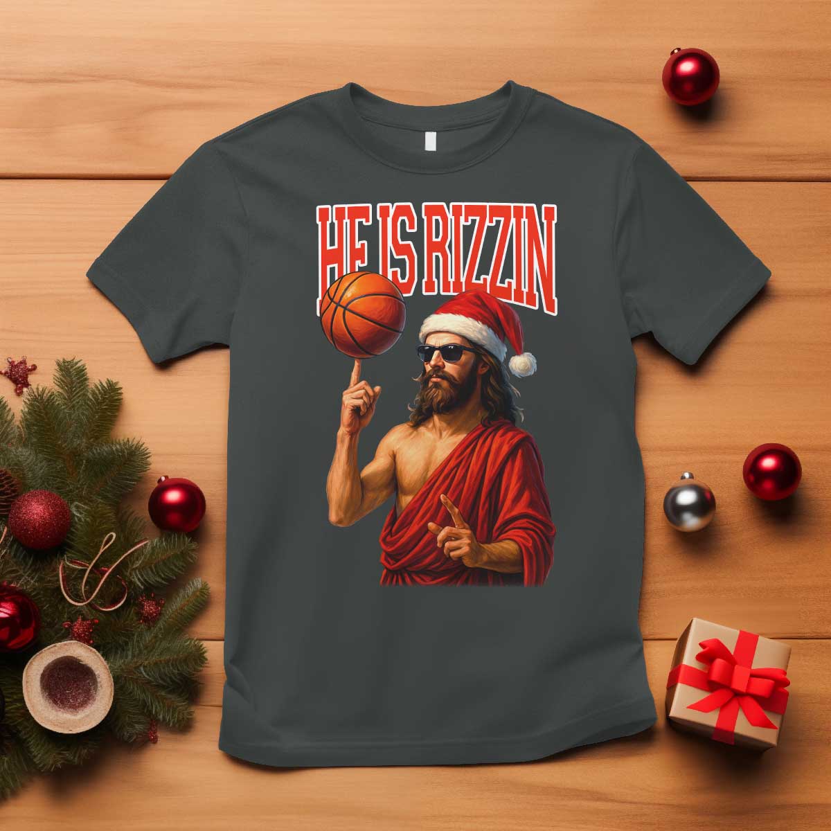 Jesus Basketball Christmas T Shirt He Is Rizzin TS14 Dark Heather Print Your Wear