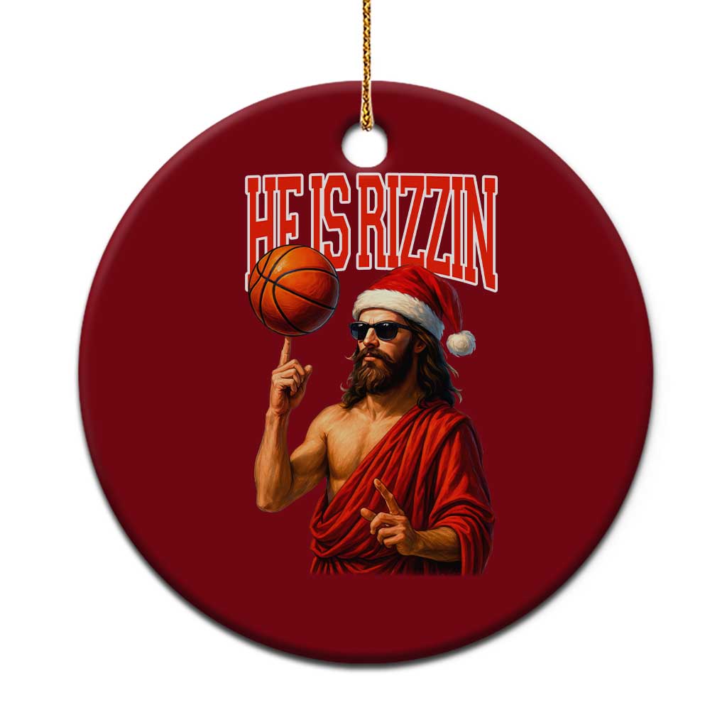 Jesus Basketball Xmas Ceramic Ornament He Is Rizzin TS14 1pc Red Print Your Wear