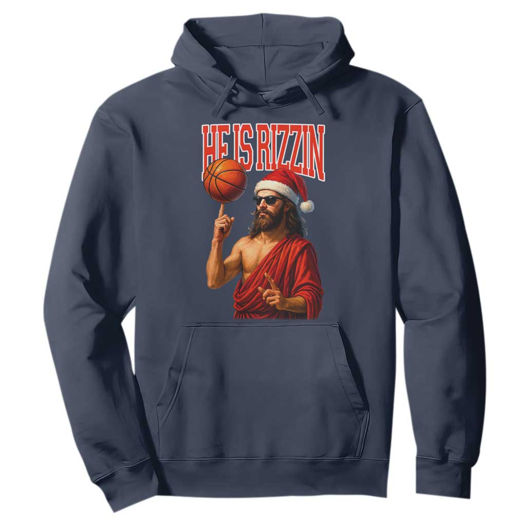 Jesus Basketball Christmas Hoodie He Is Rizzin TS14 Navy Print Your Wear