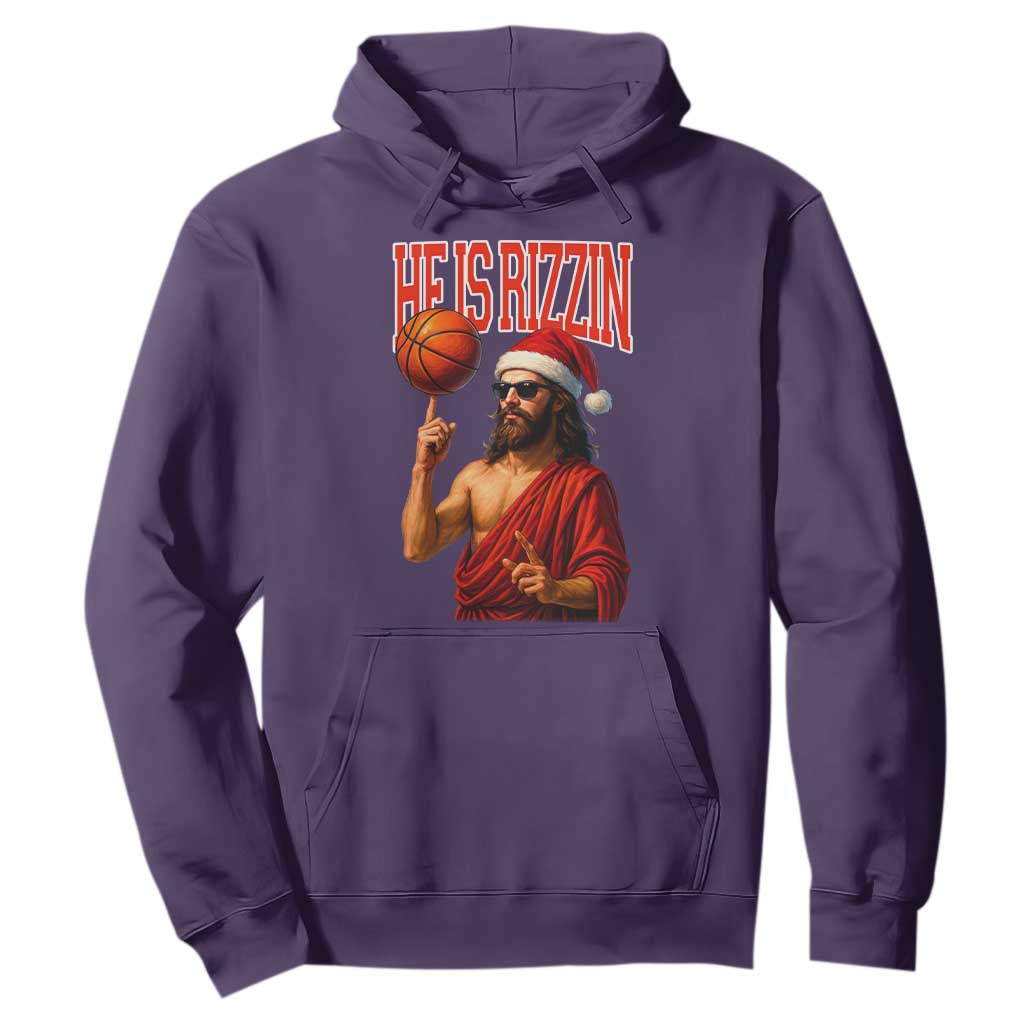 Jesus Basketball Christmas Hoodie He Is Rizzin TS14 Purple Print Your Wear