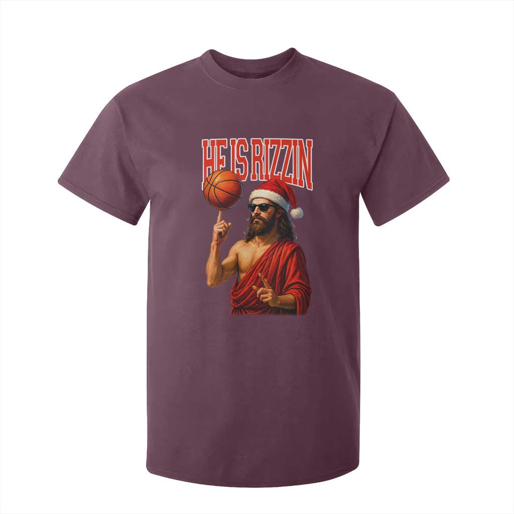 Jesus Basketball Christmas T Shirt For Kid He Is Rizzin TS14 Maroon Print Your Wear