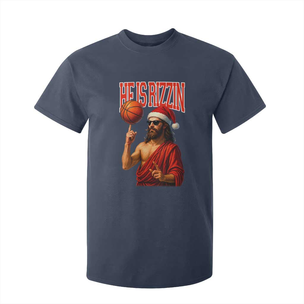Jesus Basketball Christmas T Shirt For Kid He Is Rizzin TS14 Navy Print Your Wear