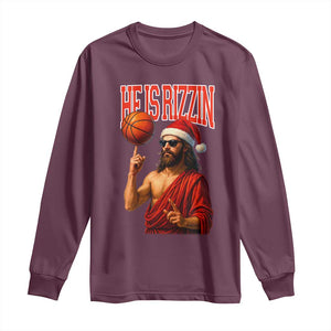 Jesus Basketball Christmas Long Sleeve Shirt He Is Rizzin TS14 Maroon Print Your Wear