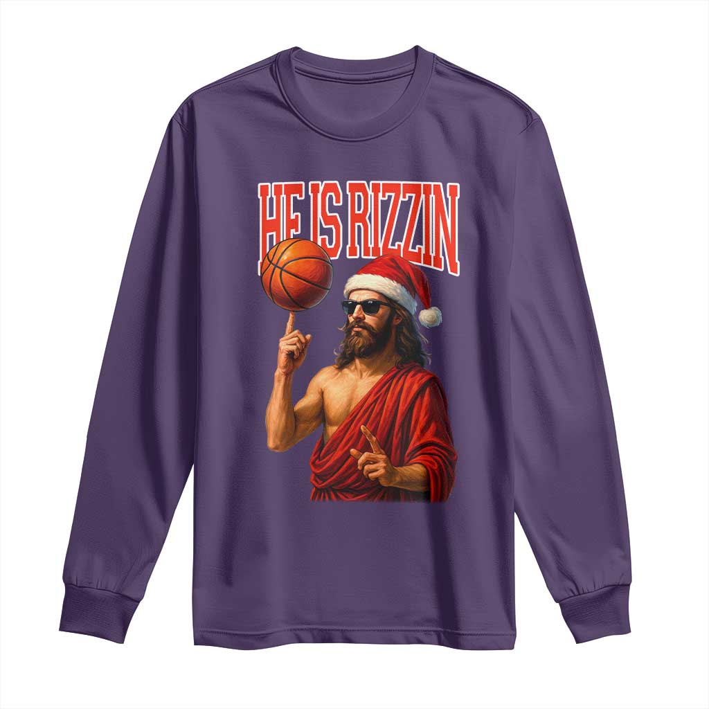 Jesus Basketball Christmas Long Sleeve Shirt He Is Rizzin TS14 Purple Print Your Wear