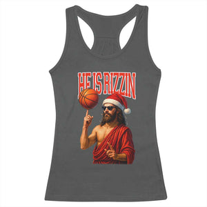 Jesus Basketball Christmas Racerback Tank Top He Is Rizzin TS14 Dark Heather Print Your Wear