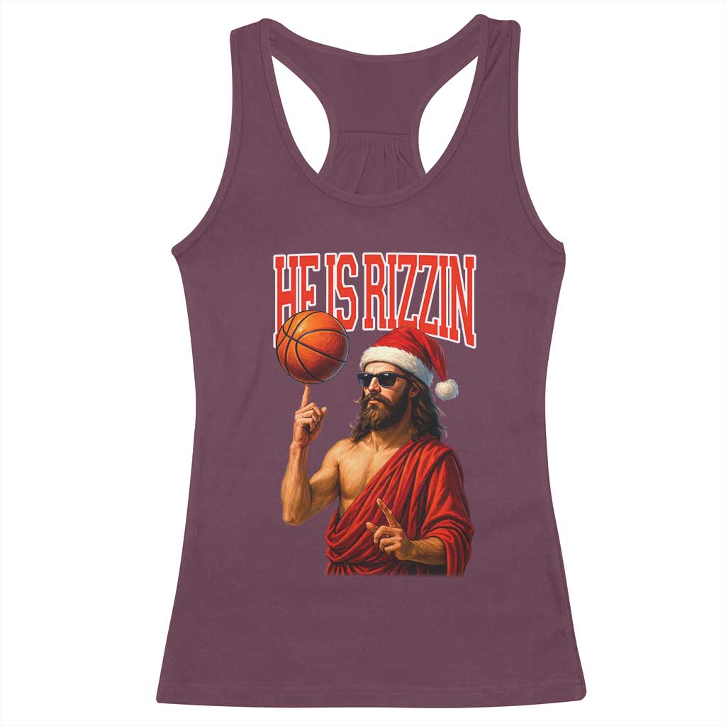 Jesus Basketball Christmas Racerback Tank Top He Is Rizzin TS14 Maroon Print Your Wear