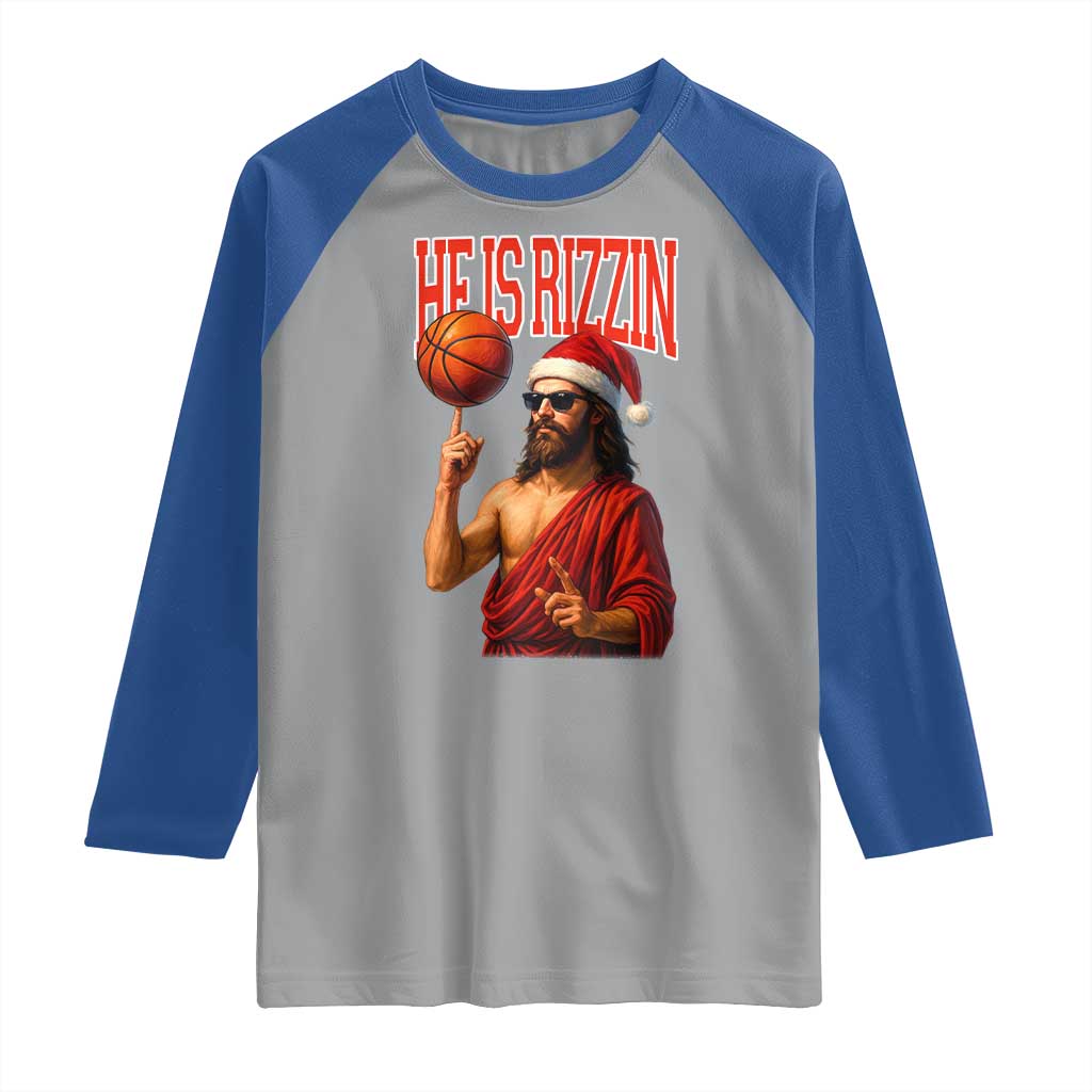 Jesus Basketball Christmas Raglan Shirt He Is Rizzin TS14 Sport Gray Royal Print Your Wear
