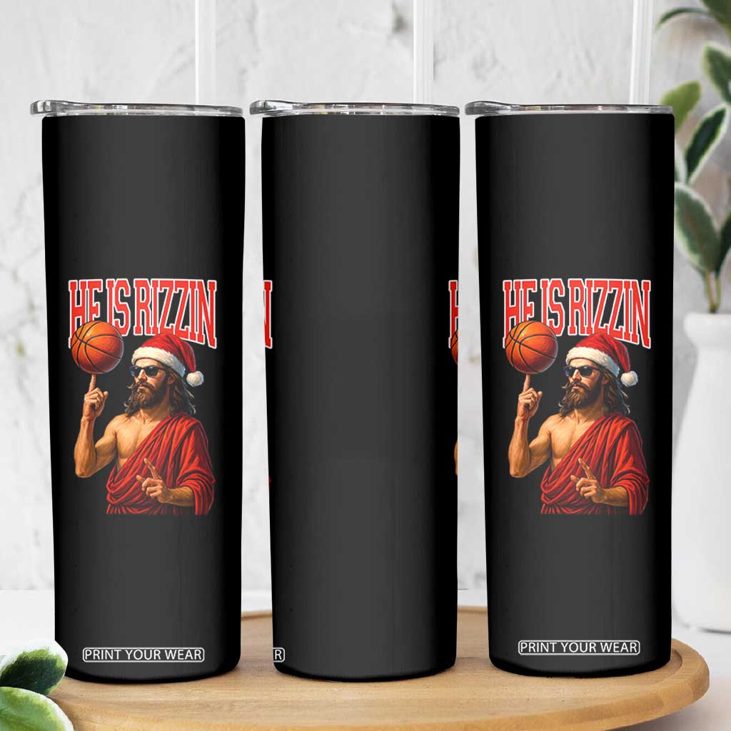 Jesus Basketball Christmas Skinny Tumbler He Is Rizzin TS14 Print Your Wear