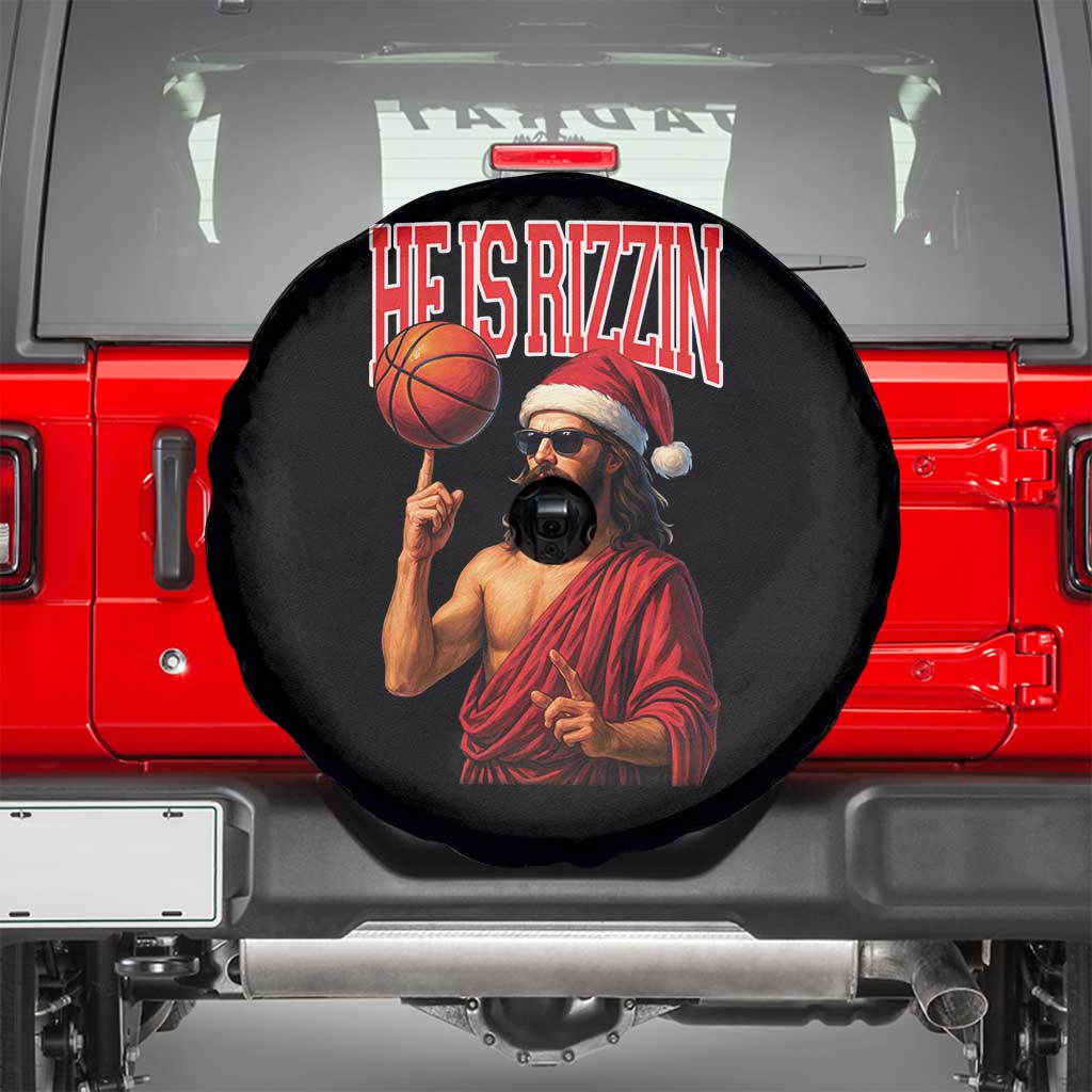 Jesus Basketball Christmas Spare Tire Cover He Is Rizzin TS14 Black Print Your Wear