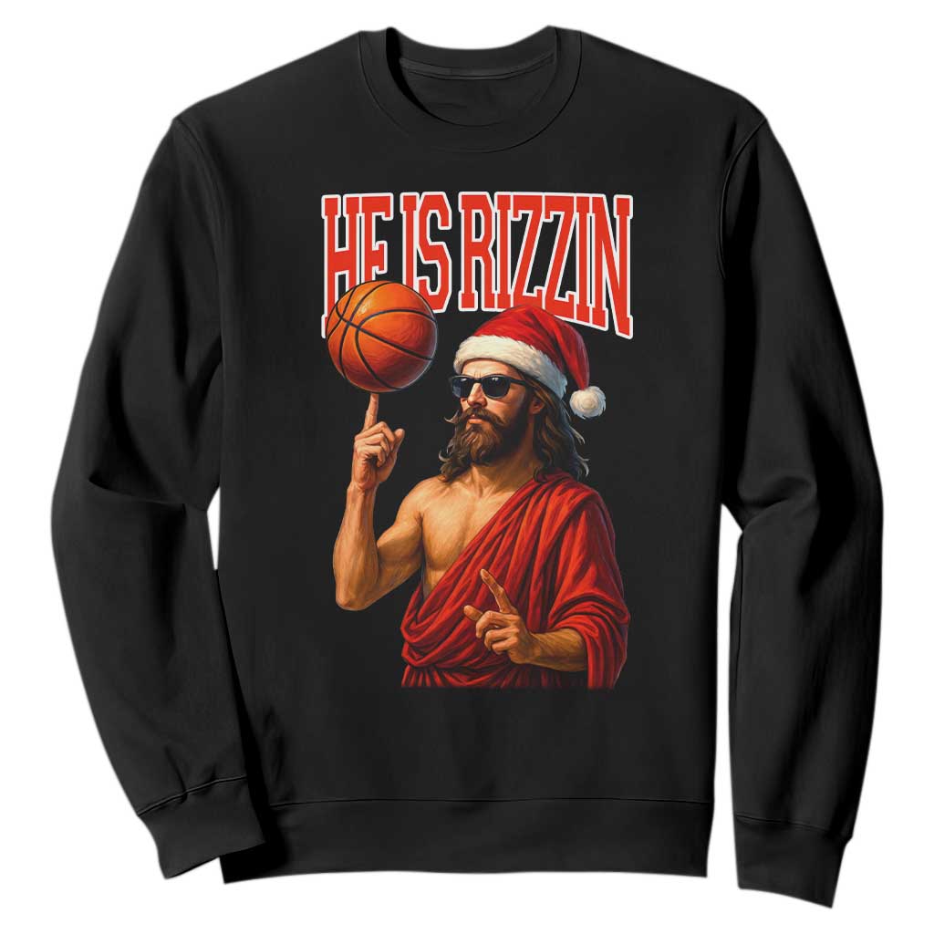 Jesus Basketball Christmas Sweatshirt He Is Rizzin TS14 Black Print Your Wear
