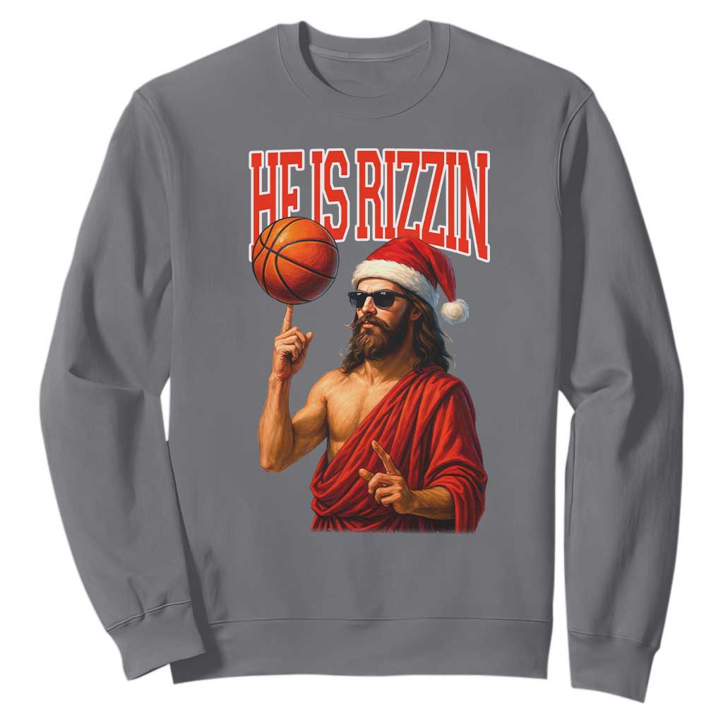 Jesus Basketball Christmas Sweatshirt He Is Rizzin TS14 Charcoal Print Your Wear