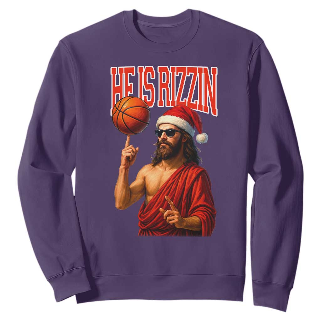 Jesus Basketball Christmas Sweatshirt He Is Rizzin TS14 Purple Print Your Wear