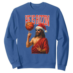 Jesus Basketball Christmas Sweatshirt He Is Rizzin TS14 Royal Blue Print Your Wear