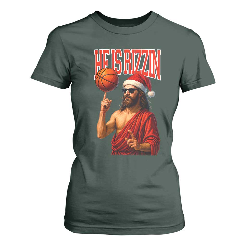 Jesus Basketball Christmas T Shirt For Women He Is Rizzin TS14 Dark Forest Green Print Your Wear