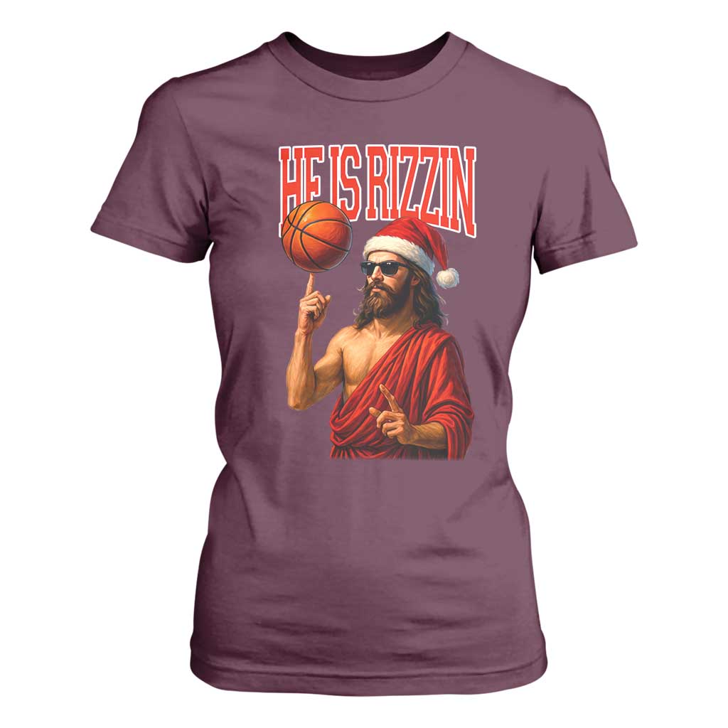 Jesus Basketball Christmas T Shirt For Women He Is Rizzin TS14 Maroon Print Your Wear
