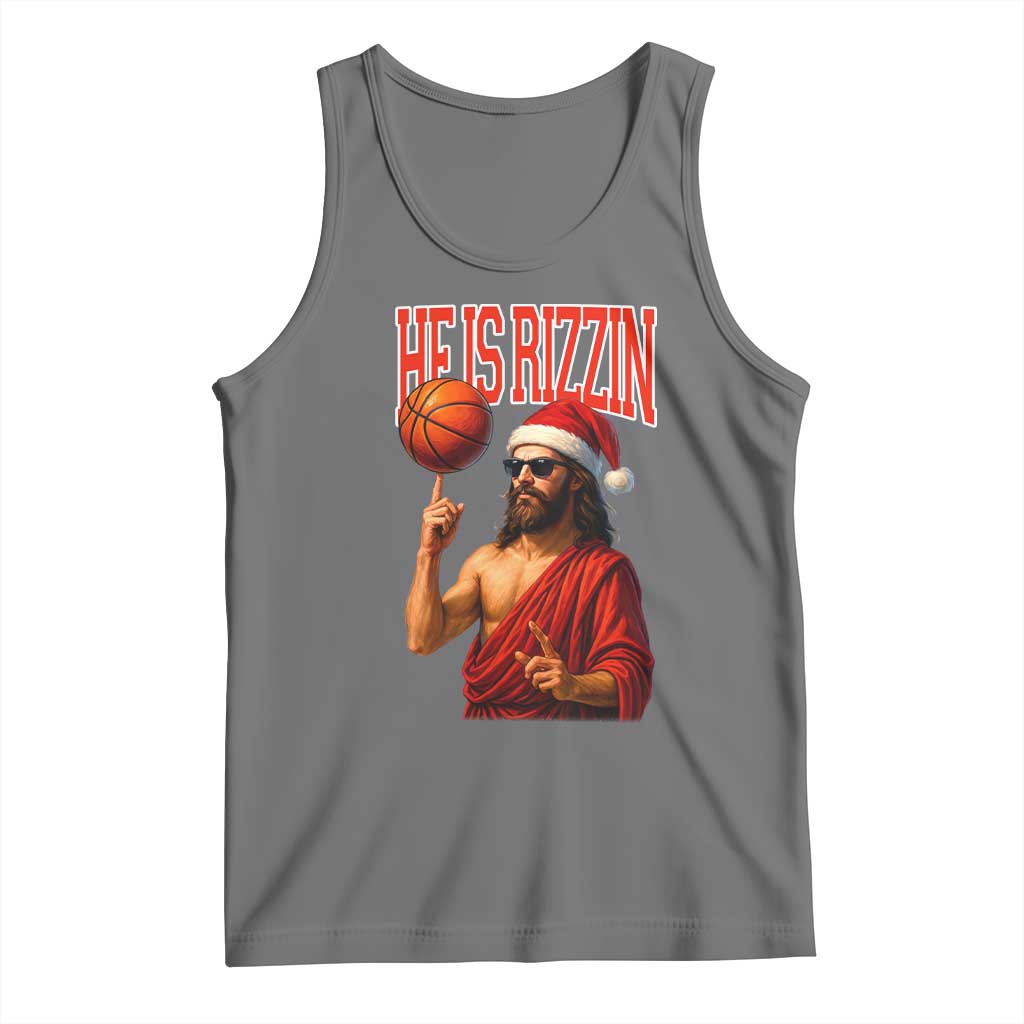 Jesus Basketball Christmas Tank Top He Is Rizzin TS14 Black Heather Print Your Wear