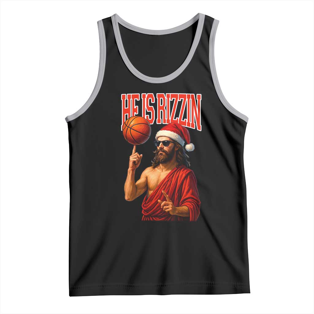Jesus Basketball Christmas Tank Top He Is Rizzin TS14 Black Athletic Heather Print Your Wear