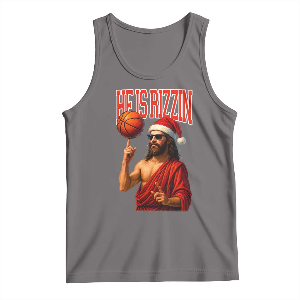 Jesus Basketball Christmas Tank Top He Is Rizzin TS14 Deep Heather Print Your Wear