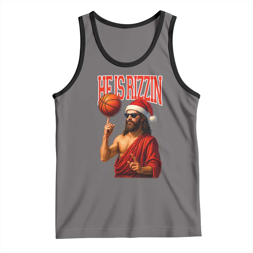 Jesus Basketball Christmas Tank Top He Is Rizzin TS14 Deep Heather Black Print Your Wear