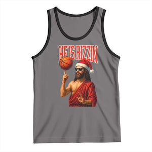 Jesus Basketball Christmas Tank Top He Is Rizzin TS14 Deep Heather Black Print Your Wear