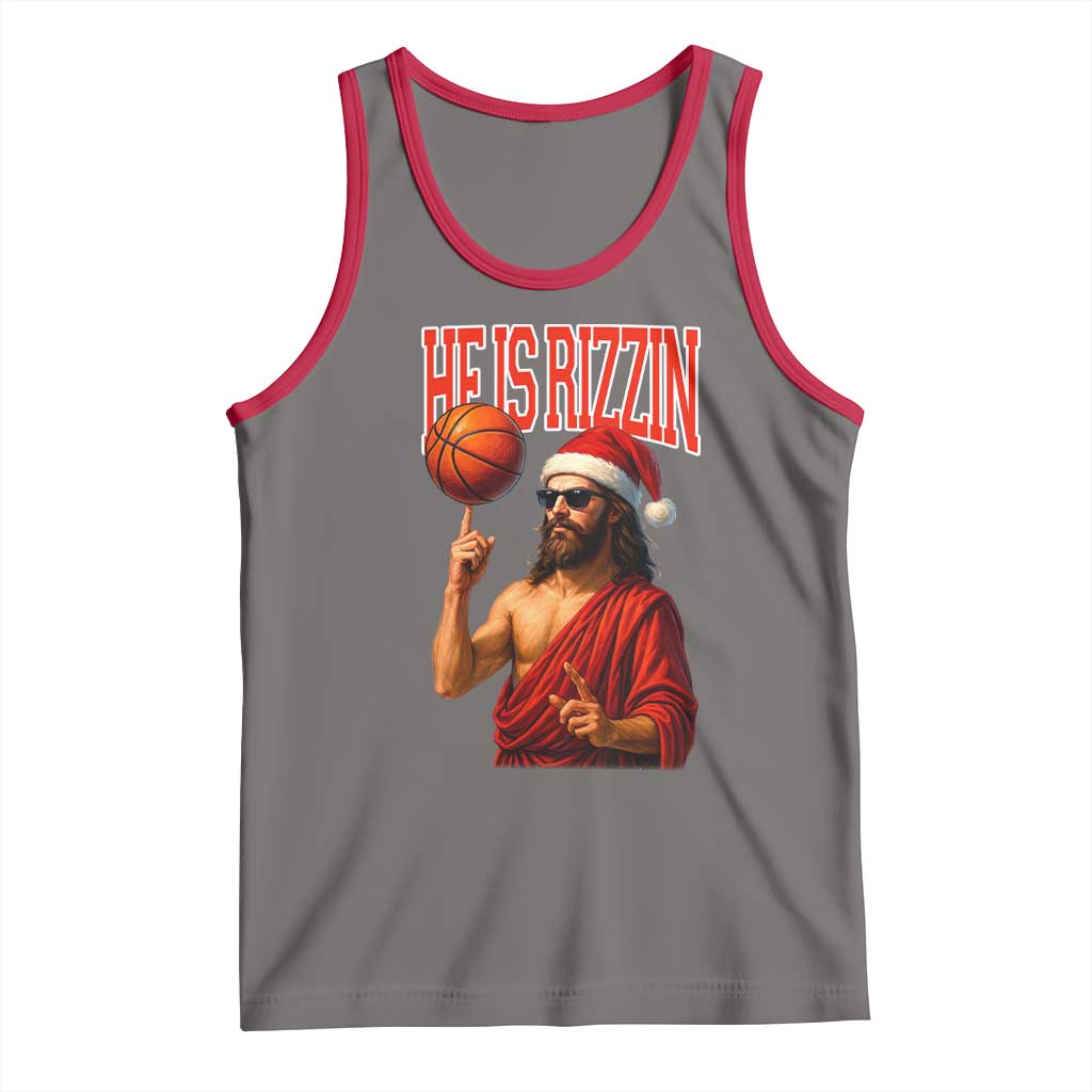 Jesus Basketball Christmas Tank Top He Is Rizzin TS14 Deep Heather Red Print Your Wear