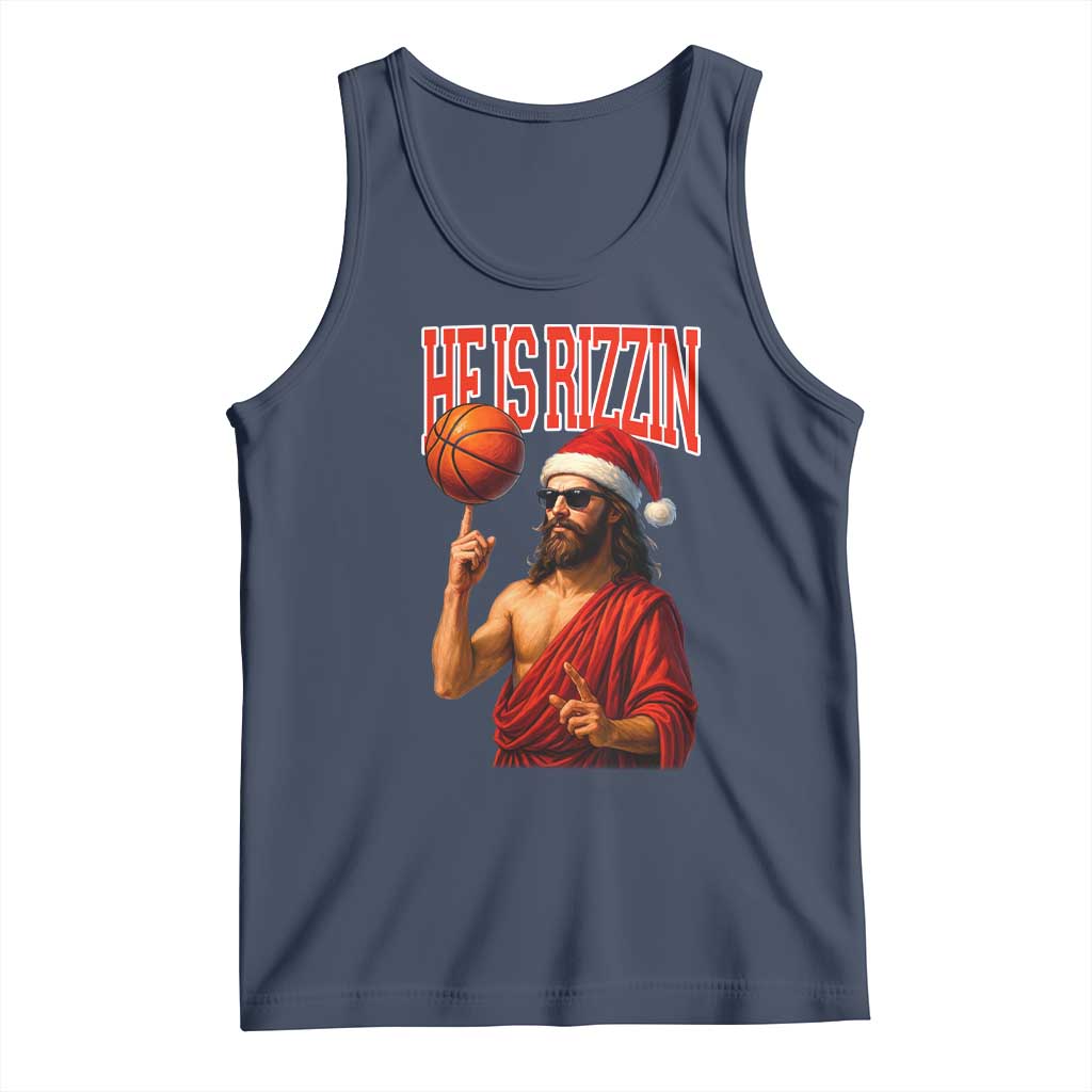 Jesus Basketball Christmas Tank Top He Is Rizzin TS14 Navy Print Your Wear