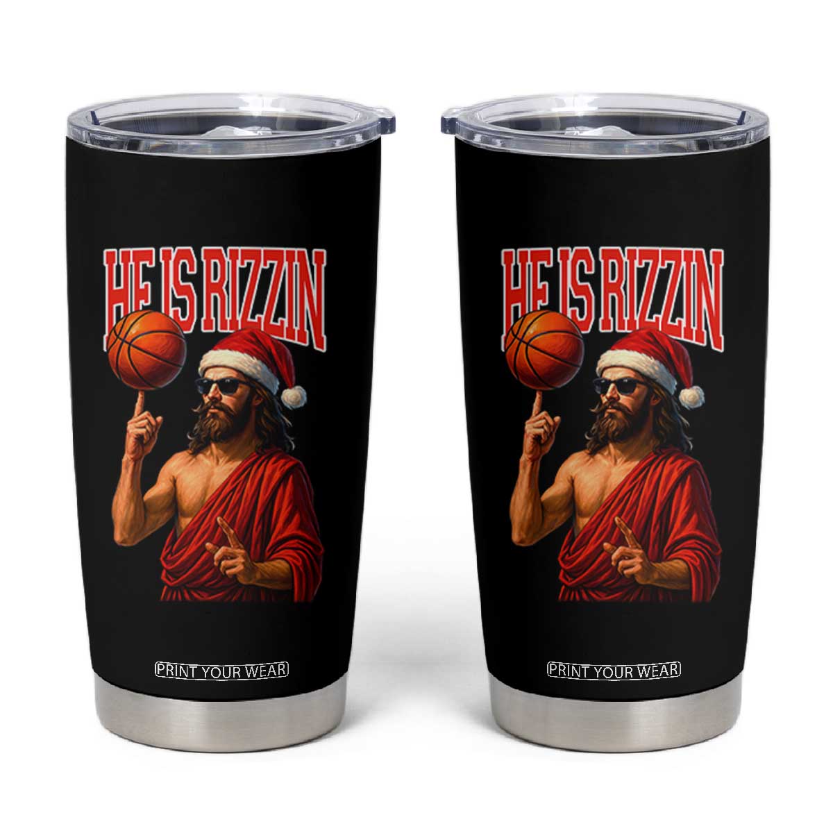 Jesus Basketball Christmas Tumbler Cup He Is Rizzin TS14 Black Print Your Wear