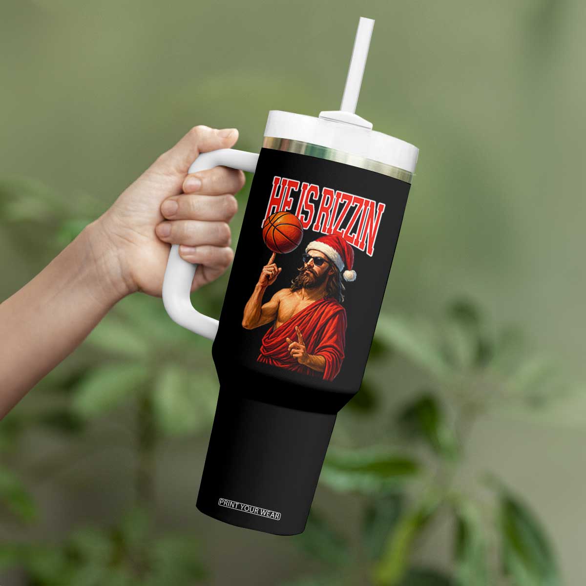 Jesus Basketball Christmas Tumbler With Handle He Is Rizzin TS14 Print Your Wear