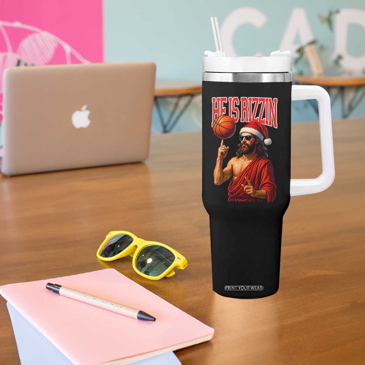 Jesus Basketball Christmas Tumbler With Handle He Is Rizzin TS14 Print Your Wear