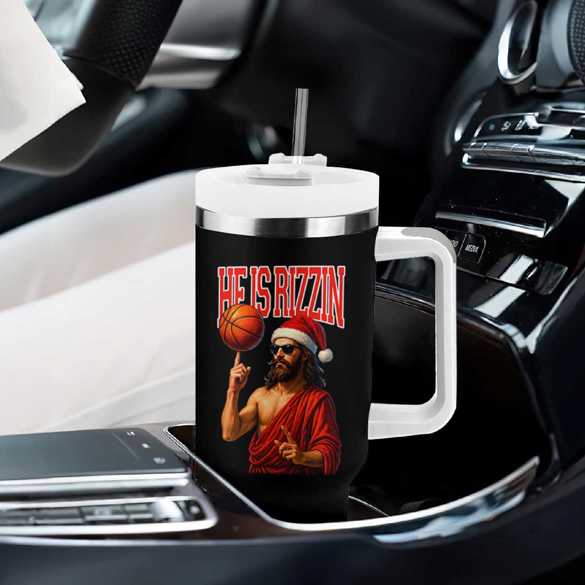 Jesus Basketball Christmas Tumbler With Handle He Is Rizzin TS14 Print Your Wear