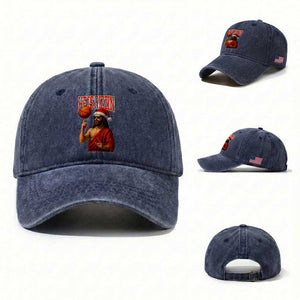 Jesus Basketball Christmas Washed Cotton Baseball Cap He Is Rizzin TS14 Washed Cap Universal Fit Navy Print Your Wear