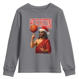 Jesus Basketball Christmas Youth Sweatshirt He Is Rizzin TS14 Charcoal Print Your Wear