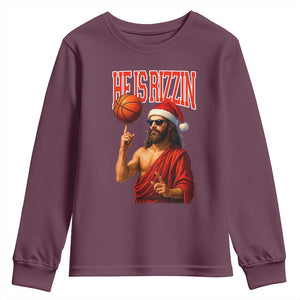 Jesus Basketball Christmas Youth Sweatshirt He Is Rizzin TS14 Maroon Print Your Wear