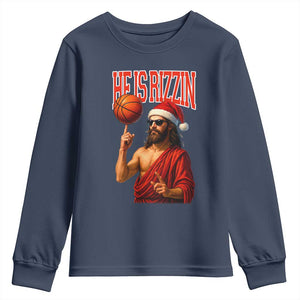 Jesus Basketball Christmas Youth Sweatshirt He Is Rizzin TS14 Navy Print Your Wear