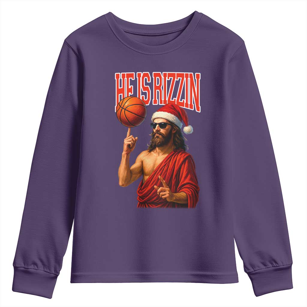 Jesus Basketball Christmas Youth Sweatshirt He Is Rizzin TS14 Purple Print Your Wear
