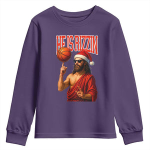 Jesus Basketball Christmas Youth Sweatshirt He Is Rizzin TS14 Purple Print Your Wear